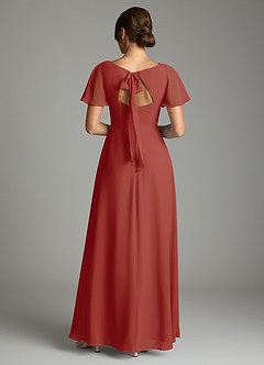 Azazie Kimber Bridesmaid Dresses Terracotta A-Line Flounce Sleeve Chiffon Dress image3