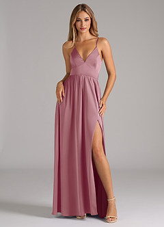 Azazie Aaida Bridesmaid Dresses Vintage Mauve A-Line Corset Stretch Satin Dress image1