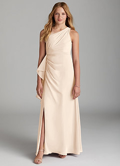 Azazie Maive Junior White Alabaster A-Line Pleated Chiffon Dress image2