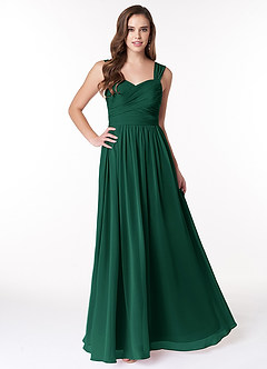 Azazie Zapheira Bridesmaid Dresses Emerald A-Line Ruched Chiffon Dress image1