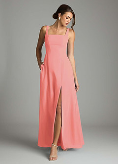 Azazie Debra Bridesmaid Dresses Coral A-Line with Pockets Chiffon Convertible Dress image4