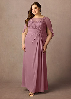 Azazie Hera Mother of the Bride Dresses Vintage Mauve A-Line Lace Capelet Chiffon Dress image9