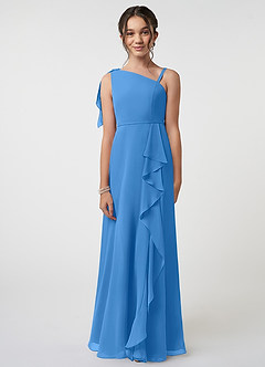 Azazie Aidy Junior A-Linie Schleifen Chiffon Kleid Blauhäher image1