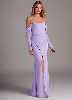 Azazie Hallie Bridesmaid Dresses Lilac Mermaid Long Sleeve Chiffon Dress image4