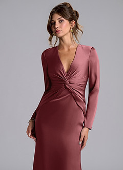 Azazie Valerie Bridesmaid Dresses Amethyst Mermaid Long Sleeve Stretch Satin Dress image6