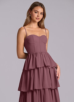 Azazie Faye Robes de demoiselle d'honneur Robe Trapèze en Mousseline de soie Encolure en Forme de Cœur Sangria image2