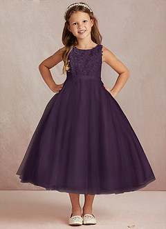 Azazie Calla Flower Girl Dresses Plum Ball-Gown Lace Tulle Dress image2