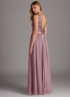 Azazie Elly Bridesmaid Dresses Dusty Rose A-Line Lace Scoop Neck Chiffon Dress image5