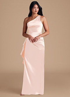 Azazie Latrice Jurken voor bruidsmeisjes Jurk van Metaalachtig Satijn met Kolom One-Shoulder Rosé Goud image6