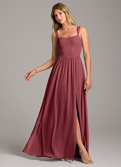 Azazie Rosaline Abiti da Damigella Abito A-Line in Chiffon Spacco Laterale Merlot image1