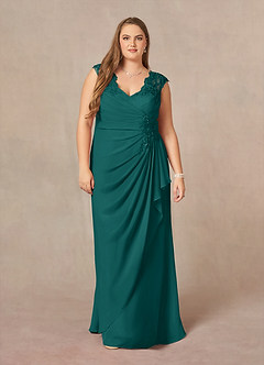 Azazie Gladys Mother of the Bride Dresses Peacock A-Line Queen Anne Lace Chiffon Dress image7