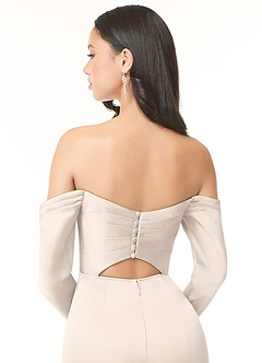Azazie Hallie Bridesmaid Dresses White Alabaster Mermaid Off-The-Shoulder Long Sleeve Stretch Satin Convertible Dress image8