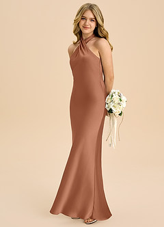 Azazie Chickie Junior Etui Plissee Stretch-Satin Kleid Bronzer image1