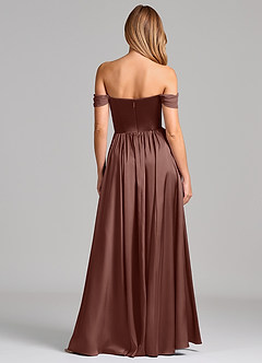 Azazie Raisa Bridesmaid Dresses Espresso A-Line Off the Shoulder Stretch Satin Dress image5