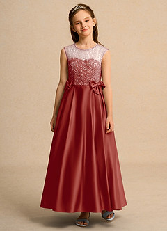 Azazie Candy Girl Blumenmädchenkleider Ballkleid Schleifen Matte Satin Kleid Terrakotta image6