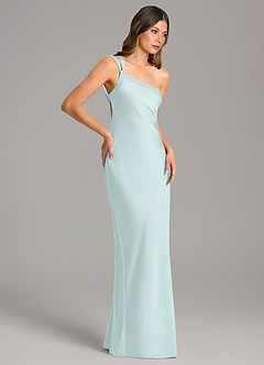 Azazie Monroe Bridesmaid Dresses Sea Glass Mermaid One Shoulder Stretch Satin Dress image5