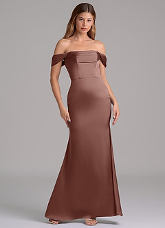 Azazie Miley 신부 들러리 드레스 인어 오프 더 숄더 스트레치 새틴 바닥 길이 드레스 image6