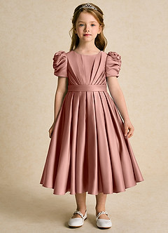 Azazie Miriam Flower Girl Dresses Cedar Rose Ball-Gown Pleated Matte Satin Dress image4