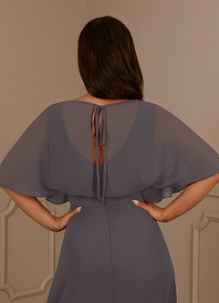Azazie Oksana vestidos de madre de la novia Vestido de Gris Acero de Gasa de Corte En A con Cuello en V Plisado image5
