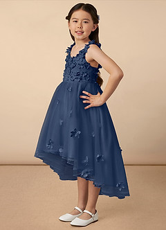 Azazie Ceres Flower Girl Dresses Dark Navy Ball-Gown Lace Tulle Dress image2