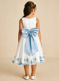 Azazie Dot Flower Girl Dresses Ivory Powder Blue A-Line Bow Tulle Dress image2
