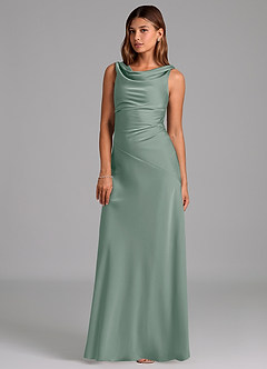 Azazie Nerine Bridesmaid Dresses Silver Sage A-Line Pleated Stretch Satin Dress image1