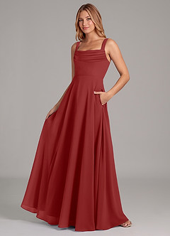 Azazie Shaude Bridesmaid Dresses Rust A-Line Pleated Chiffon Dress image4