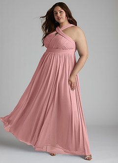 Azazie Hillian Bridesmaid Dresses Dusty Rose A-Line Halter Pleated Mesh Dress image11