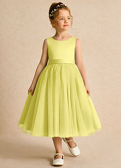 Azazie Pear Flower Girl Dresses Canary Ball-Gown Bow Tulle Dress image4