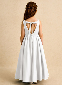 Azazie Pepper Flower Girl Dresses White A-Line Pleated Matte Satin Dress image7