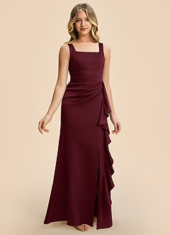 Azazie Adrienne Junior Robe Fourreau en Satin extensible Plissé Cabernet image6