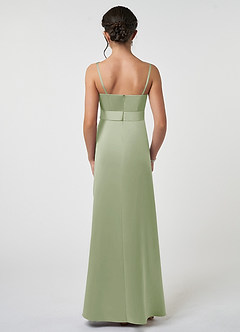 Azazie Anina Junior Robe Trapèze en Satin extensible Arc Vert Sauge image2