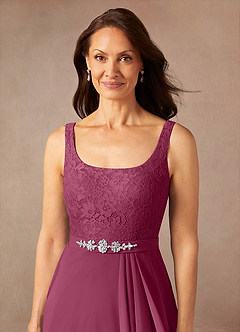 Azazie Ainsling Mother of the Bride Dresses Mulberry A-Line Square Neckline Lace Chiffon Dress image10