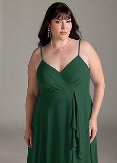 Azazie Akita Vestidos de damas de honor Vestido de Verde Oscuro de Gasa de Corte en A image9