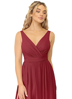 Azazie Kora Bridesmaid Dresses Pomegranate A-Line Pleated Chiffon Dress image6