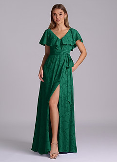 Azazie Lainey Jurken voor bruidsmeisjes Jurk van Bloemen Burn-out met A-Lijn met Zakken Smaragd image1