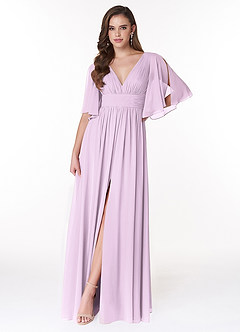 Azazie Temeka Bridesmaid Dresses Frosted Lilac A-Line Ruched Chiffon Dress image1