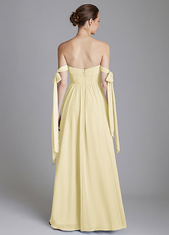 Azazie Ayanna Bridesmaid Dresses Lemon Sorbet A-Line Off the Shoulder Chiffon Dress image2