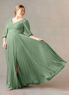 Azazie Zahara Mother of the Bride Dresses Matcha A-Line V-Neck Pleated Chiffon Dress image9