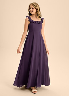 Azazie Callie Junior Plum A-Line Ruched Chiffon Dress image1