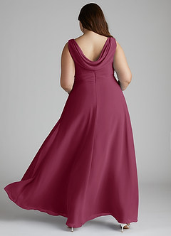 Azazie Karina At-home Try On Dresses Mulberry A-Line Pleated Chiffon Dress image9