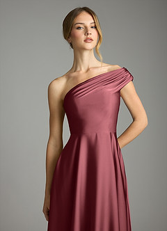 Azazie Melanie Suknie dla druhen Linia A Zza ramienia Satyna elastyczna Do ziemi Sukienka image6