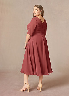 Azazie Naomi Mère de la mariée Robes Robe Trapèze en Mousseline de soie Col bateau plissé Terracotta image13