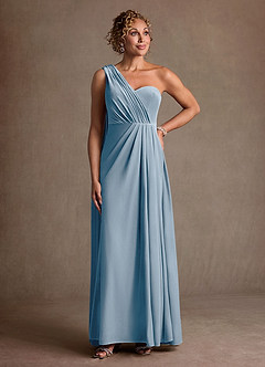 Azazie Aphra Mother of the Bride Dresses Dusty Blue Sheath One Shoulder Velvet Dress image3