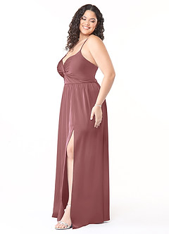 Azazie Raya Bridesmaid Dresses Amethyst A-Line V-Neck Pleated Stretch Satin Dress image10