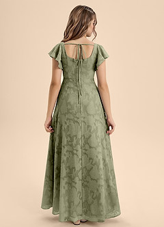 Azazie Bondi Junior Vestido de Pistacho de Devorado Floral de Corte en A con Lazo image2