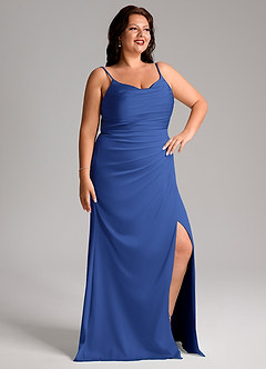 Azazie Deandra Bridesmaid Dresses Royal Blue Mermaid Pleated Stretch Satin Dress image10