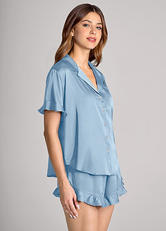 front Matching Color Personalized Embroidered Name Ruffled Short Sleeve Pajama Set