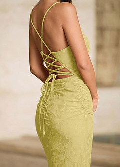 Leahenmo Amarillo Pastel Vestido de fiesta de jacquard con textura floral image7