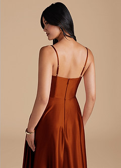 Azazie Elle Bridesmaid Dresses Auburn A-Line with Pockets Metallic Satin Dress image4